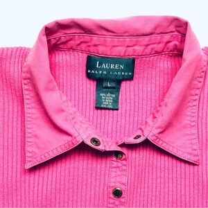 VTG Lauren Ralph Lauren Hot Pink denim collar w/silver snaps LS Shirt Large
